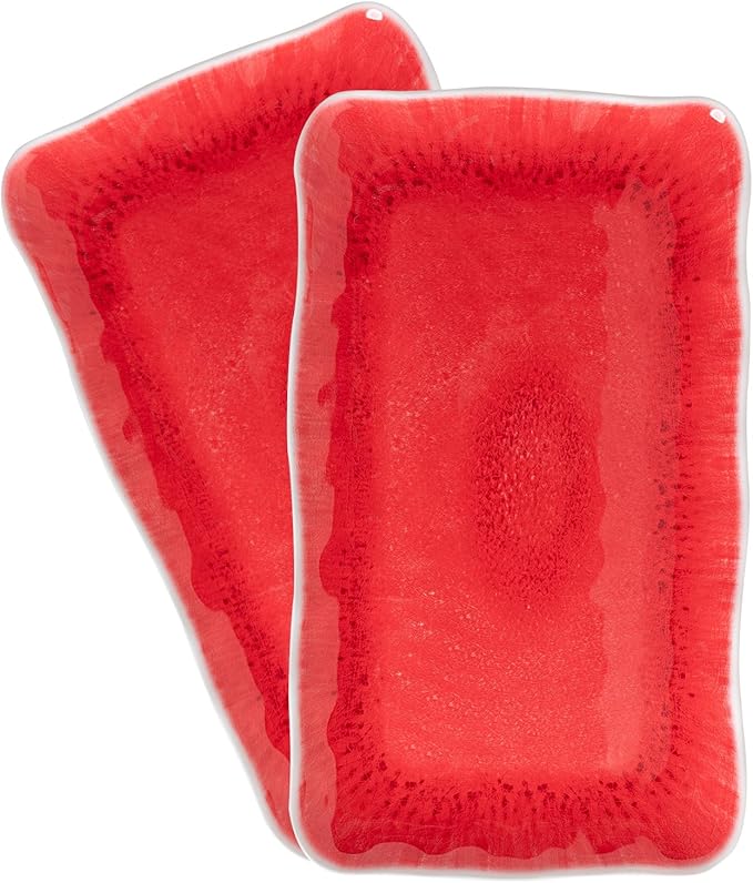 17” x 10” Rectangular Large Serving Platters, 2 Pieces Melamine Serving Trays Sets for Serving Food For Christmas, Mother's Day, Parties, Wedding, Gatherings, Dishwasher Safe. Reactive Red
