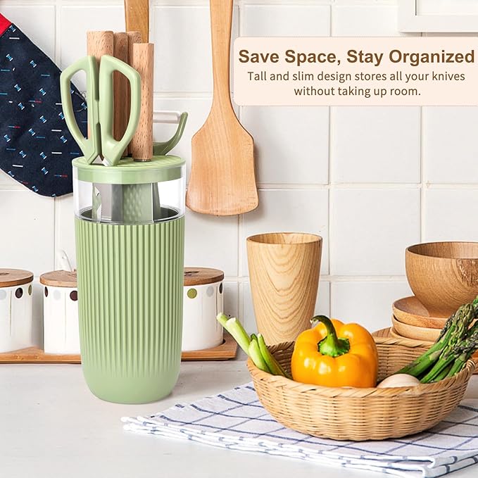 Knife Set, 7-Piece Kitchen Knife Set with Sharp Chef and Meat Knives, Anti-Rust Utility Knives Set for Kitchen, Kitchen Knife Block Set （Green）