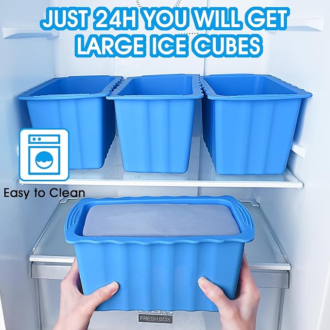 Haldane 4PC Extra Large Ice Cube Molds 25LB Ice Bath Water Chiller Giant Ice Block Molds Silicone Ice Block Maker For Home, Thicker Big Ice Cube Tray Reusable Athletes Cold Plunge Accessories