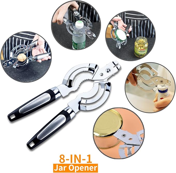 Jar Opener, Multi Jar Openers for Seniors, Stainless Steel Jar Lid Opener, Bottle Opener for Seniors with Arthritis, Weak Hands