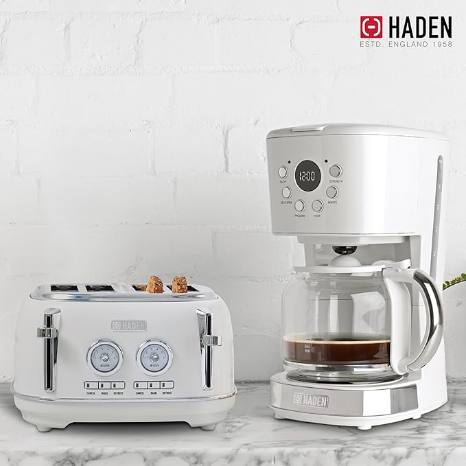 Haden Dorset 4 Slice Wide Slot Stainless Steel Toaster with Adjustable Browning Control & Non-Slip Feet, Ivory & Chrome