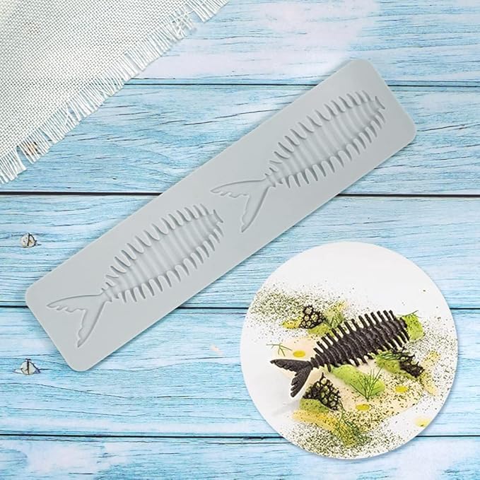 Silicone Molds 3D Hollow Leaf Chocolate Molds Honeycomb Bee Candy Mold Flower Pattern Fondant Mold Cake Topper Sugar Craft Decoration (H_Fish Bone_9.2 * 2.2 * 0.2inch)