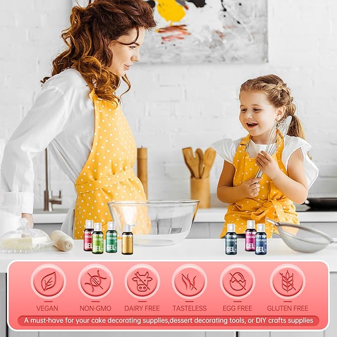 Gel Food Coloring Set - 8 Colors Concentrated Vibrant Edible Food Grade Dye for Baking, Cake, Cookie Decorating, Fondant, Icing, Frosting, Macaron, DIY Crafts - 5.41 fl.oz (20ml/Bottle)