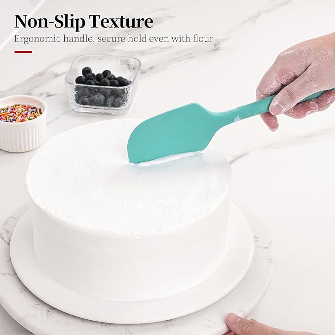 600ºF Heat Resistant Spatulas, High Heat Food Safe Semless Kitchen Silicone Scraper Set for Cooking Baking Mixing Scraping Stirring Nonstick Cookware Pan Bowl (2Pcs,Aqua Sky)