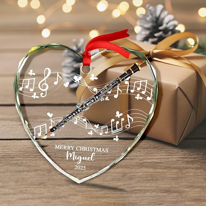 Personalized Text Year Name Oboe Lover Glass Keepsake Ornament, Customized Oboe Instrument Christmas Ornaments Gift for Parents Brother Sister Daughter Son, Unique Oboes Oboist Glass Xmas Ornament