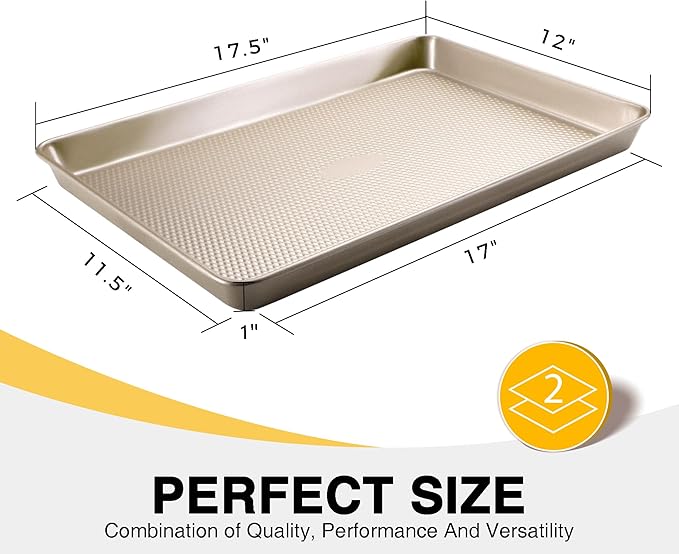 HONGBAKE 2 Pack Half Sheet Baking Pans,Non Stick Baking Sheet for Oven, 57% Thicker Carbon Steel Cookie Sheets for baking, 17.5" x 12" Cookie Trays
