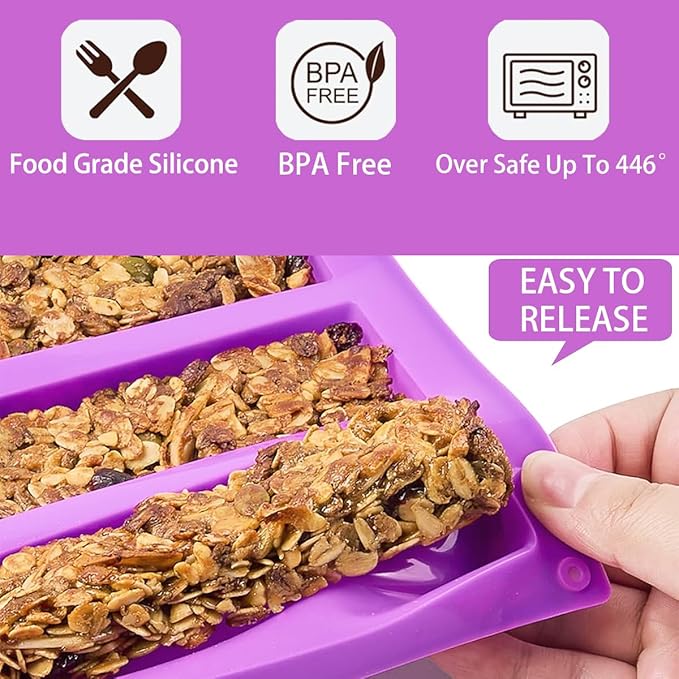 8 Cavity Silicone Molds For Baking，Rectangle 1 Inch Deep Chocolate Bar Mold - Homemade Granola Bar/Cereal Protein Energy/Candy Bar Mold - Set Of 2