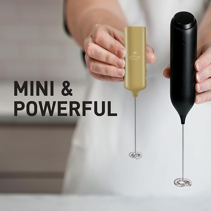 Mini & Mighty Milk Frother Wand – Powerful Handheld Coffee Frother, Battery Operated Drink Mixer – Compact Pocket Size – Detachable Whisk for Latte, Cappuccino, Matcha, Hot Chocolate – Gold
