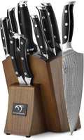 Damascus Knife Set with Block – 9-Piece VG10 67-Layer High Carbon Steel Kitchen Knives, Triple-Riveted Pakkawood Handles, Chef, Santoku, Utility, Bread & Paring Knives, Sharpener & Shears