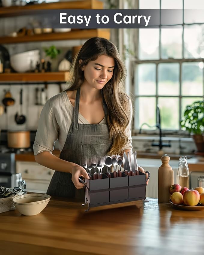 Black Kitchen Utensil Holder - Elegant Silverware Holder, Versatile Picnic and Flatware Caddy, Ideal for Modern Countertop Storage Solutions