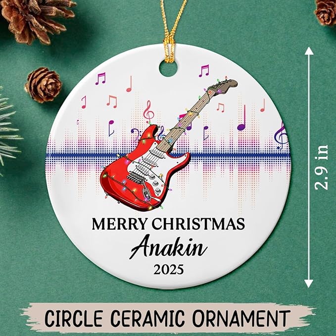 Customized Year Text Name Guitar Bass Player Ornament Gift for Daughter Son Husband Wife Dad Mom, Personalized Guitar Bass Instrument Christmas Ornament 2025, Guitarist Appreciation Ceramic Ornaments