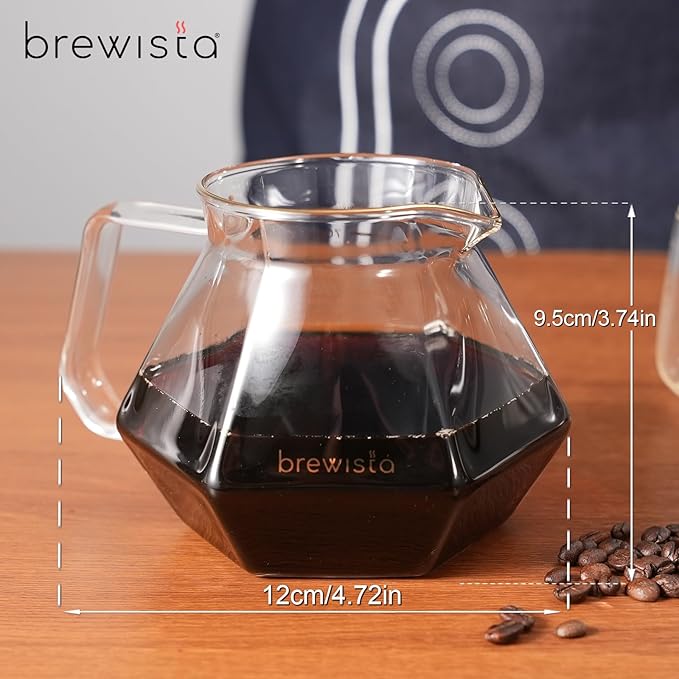 Brewista 300ml/10oz X Series Glass Coffee Carafe, Small Pour Over Glass Pot Server, 1-2 Cups, Polygonal Design for Improved Flavor, Heat Resistant Odorless Glass Pitcher