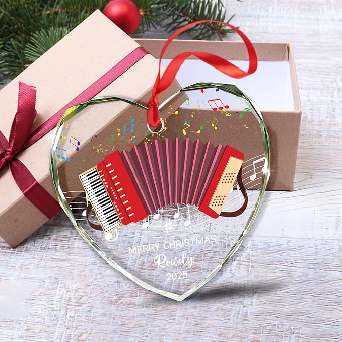 Personalized Accordion Glass Christmas Ornament, Customized Year Text Name Accordion Player Keepsake Ornaments Gift for Women Men Accordionist, Awesome Accordions Musical Instrument Glass Ornament