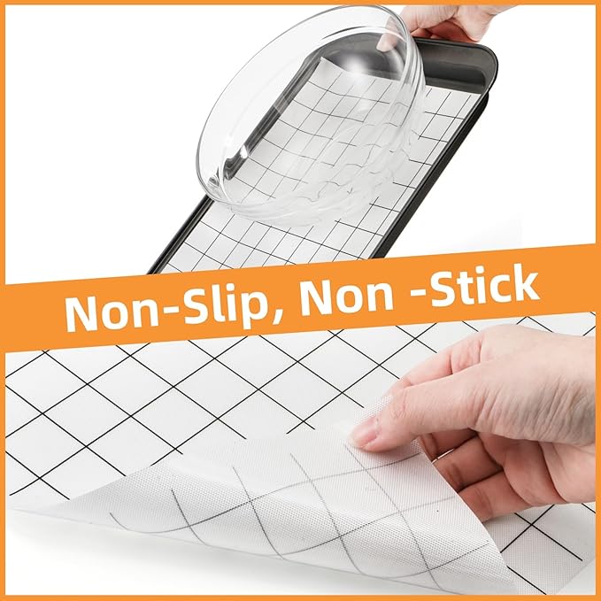 Silicone Baking Mat Roll, 12 In x 8 FT Non-Stick Grid Pastry Mat Free Cutting, Heat Resistant Food Grade Counter Mat, Air Fryer Liner for Pizza, biscuit, Pie Crust