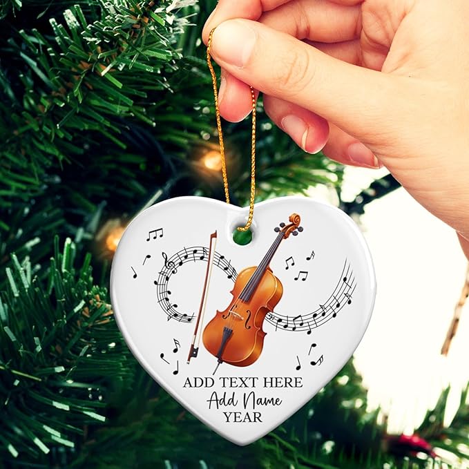 Personalized Cello Xmas Ceramic Ornament with Text Name & Year, Customized Cellist Ornament Christmas 2025, Cello Music Instrument Christmas Ornaments, Gift for Men Women Musician Teacher