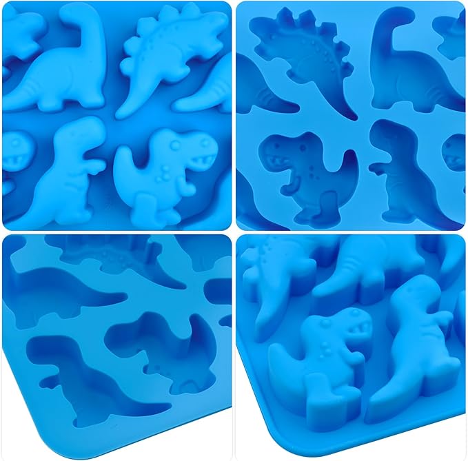 JOERSH 2Pcs Dinosaur Silicone Candy Molds Gummy Dinosaur Molds 8-Cavity Shaped with T-rex, Stegosaurus, Triceratops, Brontosaurus, Non-Stick for Chocolate, Cookie, Snacks, Cake Decorations
