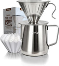 AGOGO Compact Portable Pour Over Coffee Maker Set - Easy Cleaning 304 Stainless Steel Dripper Set for Camping & 50 Filters Paper & Cleaning Rag (Silvery, 600ml)