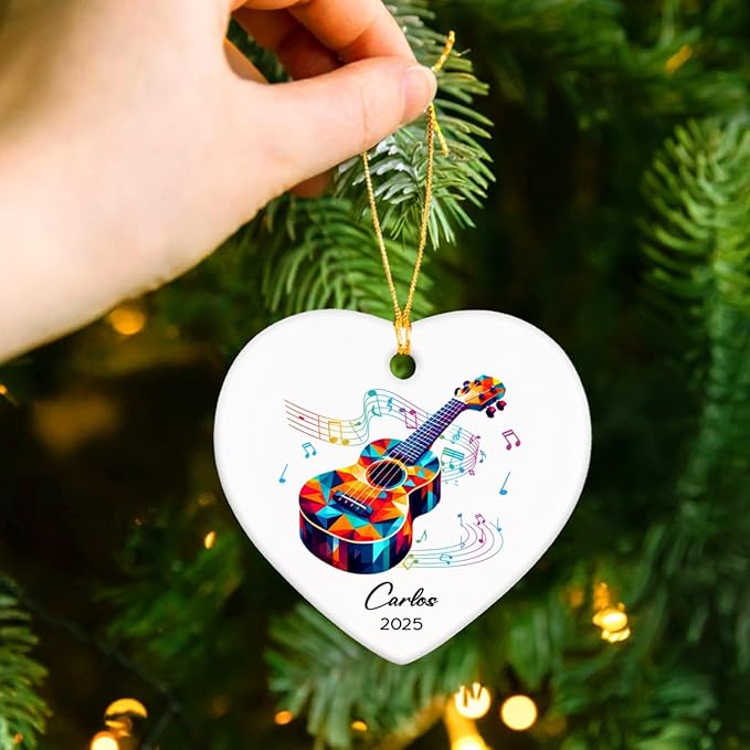 2025 Ukulele Musical Ceramic Ornaments Christmas Tree, Personalized Ukulele Player Ornament Gifts, Musician Ceramic Ornaments, Customized Instrument Xmas Hanging Ornament Keepsake with Name & Year