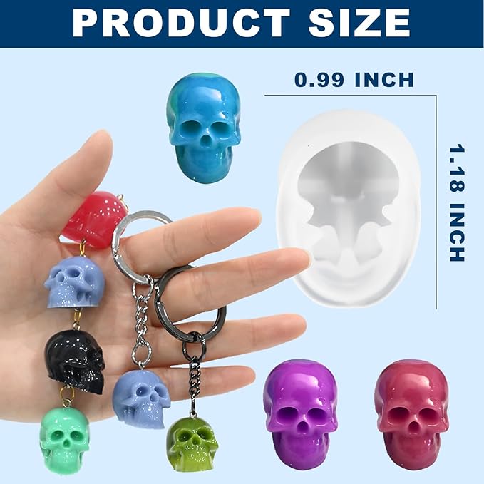 10 PCS Mini Skull Resin Molds, Halloween Silicone Molds for Epoxy Resin Casting Arts Crafts, Little Skull Molds for Keychain Bracelet Earrings Jewelry Cute Candle String Lights Making Halloween Decor