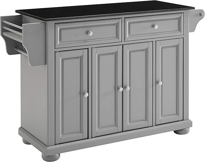 Crosley Furniture Alexandria Granite Top Rolling Kitchen Island Storage Cart, Microwave Stand, Spice Rack, Gray