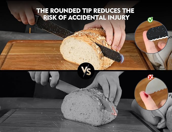 2025 Upgrade Bread Knife for Homemade Bread, World‘s 1st Double Serrated Knife with 5 Thickness Adjustable Slicing Guide, Stainless Steel Bread Cutter, Razor Sharp for Sourdough, Black