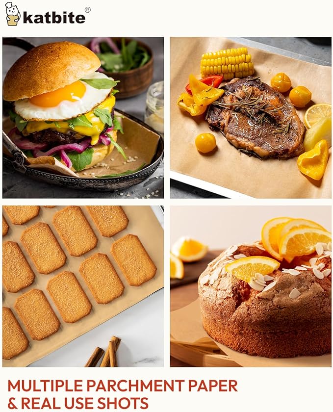 Katbite 265Pcs 10x15 inches Parchment Paper Sheets, Heavy Duty Unbleached Baking Paper, Pre-cut and Oil Proof Perfect for Steaming Cooking Bread Cake & Wrapping Foods[Advanced Series]
