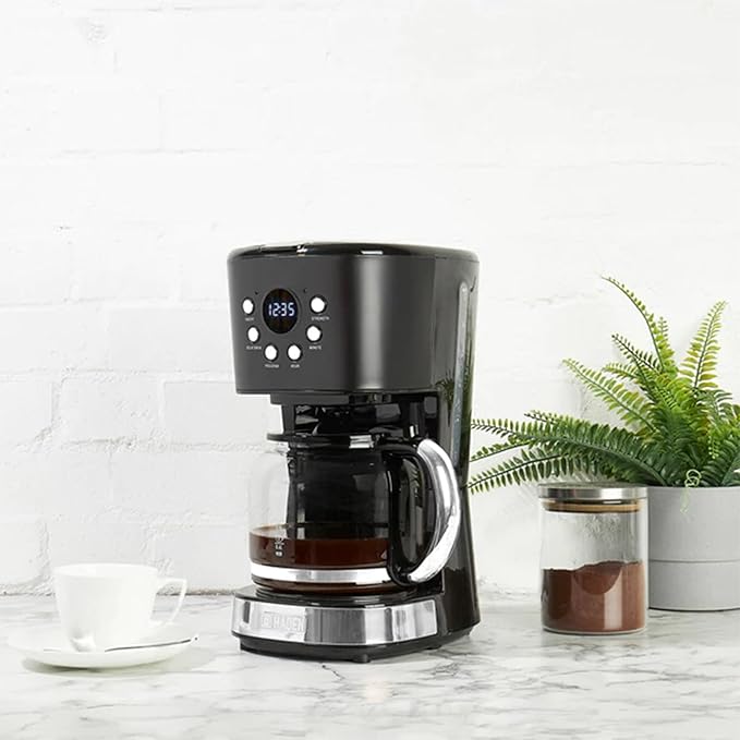Haden Coffee Machine, 12 Cup Programmable Drip Coffee Maker with Auto Shut-Off Function and Reusable Washable Water Filter, Black & Chrome