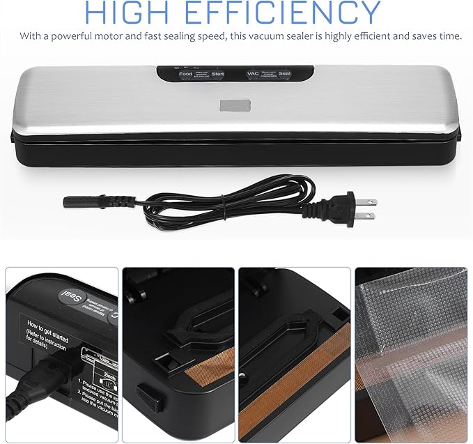 Vacuum Sealer: Food Saver Vacuum Sealer Machine, 75kpa One-Touch Automatic Food Sealer, Seal in 10-20 Seconds Food Storage Vacuum Sealers, Preserves Freshness for Food Kitchen Appliances