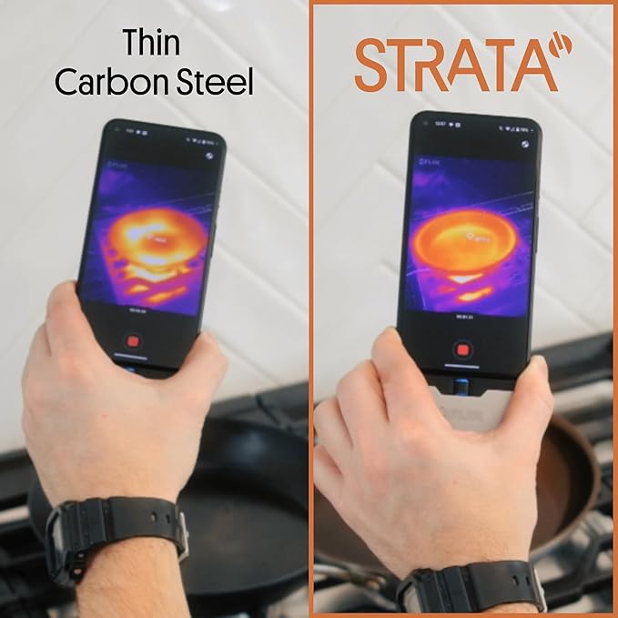 STRATA Carbon Steel Clad 12.5" Frying Pan Skillet, 3-Ply Carbon Steel Cookware with Aluminum Core, Lightweight (3.0 lbs), Even Heating, Stick-Resistant When Seasoned, Versatile & Fast-Heating