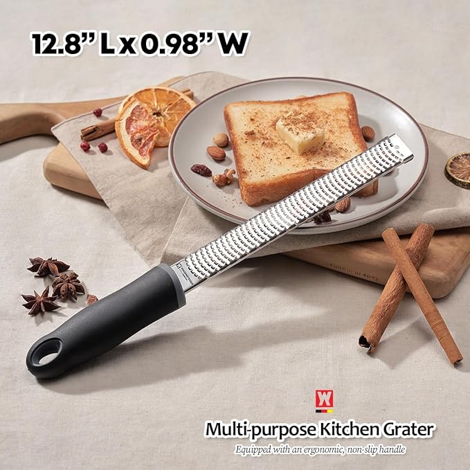 Long Flat Head Stainless Steel Cheese Grater Precision-Engineered Blades, Lemon Ginger Zester Non-Slip Handle, Ideal for Parmesan, Citrus, Spices, Durable Rust-Resistant (12.6" x 1.38")