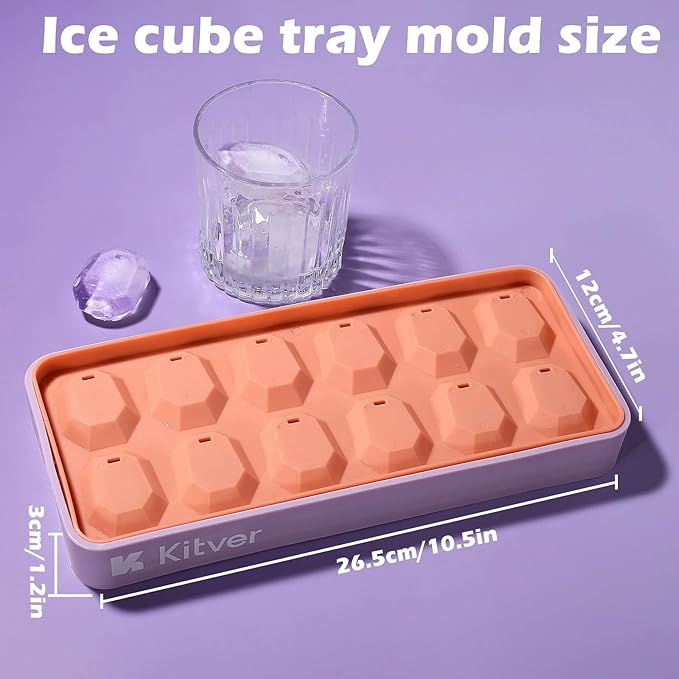 Gem Ice Cube Trays with Lid, Create Crystal Clear Ice Cubes for Whiskey & Cocktails, Flexible Silicone Trays with Leakproof Lids for Easy Stacking & Storage, BPA Free