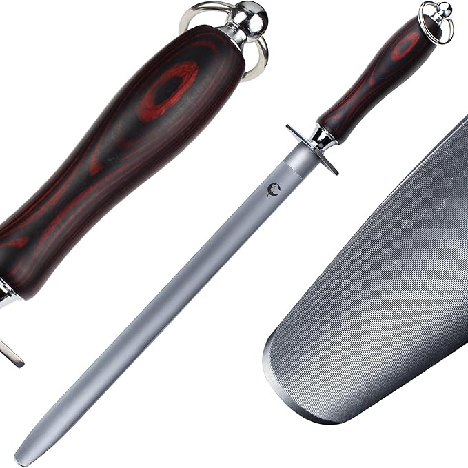 High Hardness Honing Steel 12 Inches Flat Knife Sharpener Steel Sharpening Rod for Kitchen Knives Carbon Steel Honing Rod