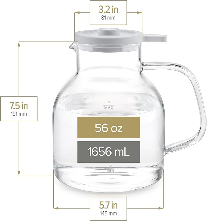 Teabloom Purity Glass Whistling Kettle – 100% Plastic-Free, Premium Borosilicate Glass, 56 oz (7-Cup) Capacity, Stovetop Safe, Lead-Safe & Chemical-Free Water Boiling with Whistle Cue