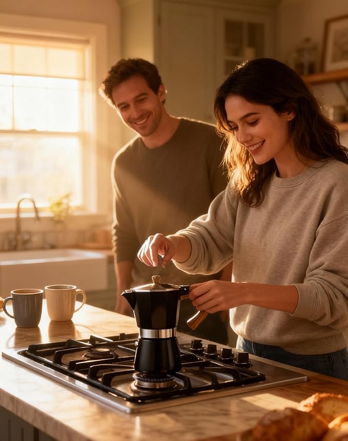 AGOGO Milano Moka Pot, Stovetop Espresso Maker, Greca, Coffee Percolator, Turkish Coffee Maker with Paper Filter 6 Cup Black
