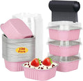 120pack 5oz Mini Cake Tins Cupcake Pan with Lids,LNYZQUS Aluminum Foil Baking Cups,Disposable Ramekins Small Brownie Muffin Pans Mini Cheesecake Containers for Home Bakery-Pink