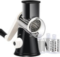 Cheese Grater Hand Crank, Rotary Vegetable Shredder with Handle and Strong Suction base, 3 in 1 Kitchen Speed Spin Veggie Slicer Nut Grinder for Pizza Top, Hash brown, Salad and More (Black)
