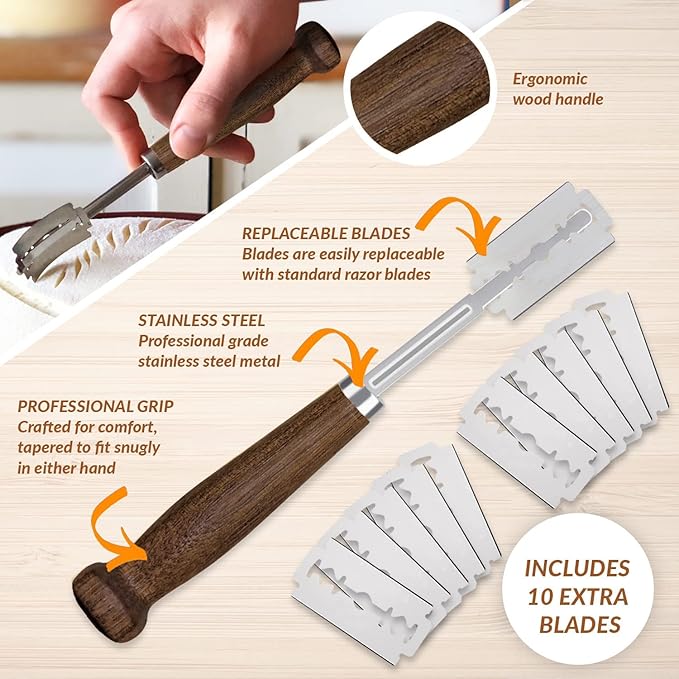 Bread Bosses Bread Bakers Lame Slashing Tool - Dough Making Slasher Tools Baking Sourdough Bread Starter Jar Scoring Knife Razor Cutter Slashing Tool Accessories for Cutting Supplies -Great As A Gift