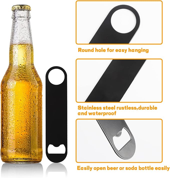 30 Pcs Flat Bottle Opener 7 Inch Black Stainless Steel Beer bottle Openers Heavy Duty Bar Blade Solid Bottle Cap Opener Funny Bartender Bottle Opener for Kitchen Restaurant Party Supplies
