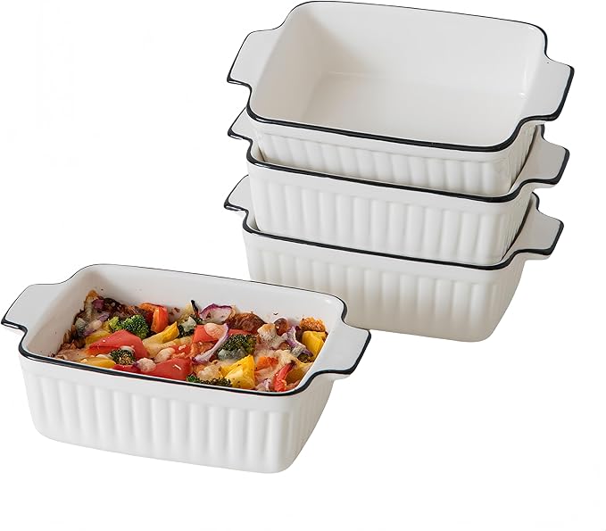 Casserole Dishes for Oven, 12Oz Ceramic Baking Dish with Handles, Rectangular Bakeware Set of 4, Deep Baking Dishes for Kitchen Lasagna, Cake, Cooking, Housewarming Gift