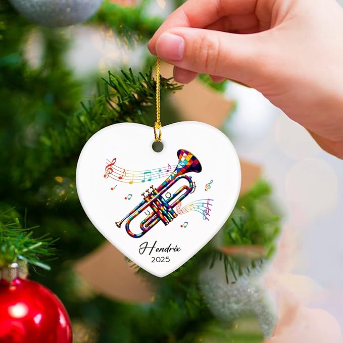Personalized Trumpet Player Ceramic Ornaments Christmas, Trumpets Musical Ornament 2025 Gifts for Musician, Custom Name & Year Instrumentalist Xmas Ornament Tree, Instrument Lovers Ceramic Ornaments