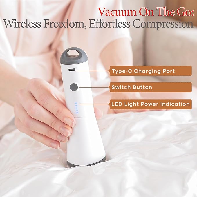 Vacuum Seal Bags for Clothing, 20 Pack Vacuum Storage Bags with Rechargeable Cordless Air Pump(5J+5L+5M+5S), Space Saver Bags for Clothes Blanket Duvets Pillows Comforters Travel