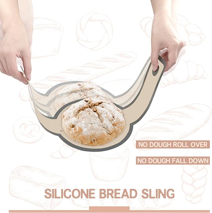 Silicone Bread Sling Oval and Round, 2 PCS Nonstick＆Reusable Bread Baking Mats, Easy-To-Clean Dutch Oven Liners, Sourdough Bread Baking Supplies