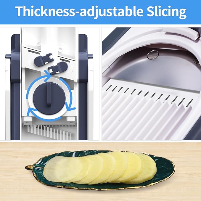 [5 in 1] Mandoline Slicer for Kitchen & Safe Vegetable Chopper & Adjustable Mandoline Slicer, can't Detachable Blade, Mandolin can Cut Slicing, Strips, Shredding, Dicing