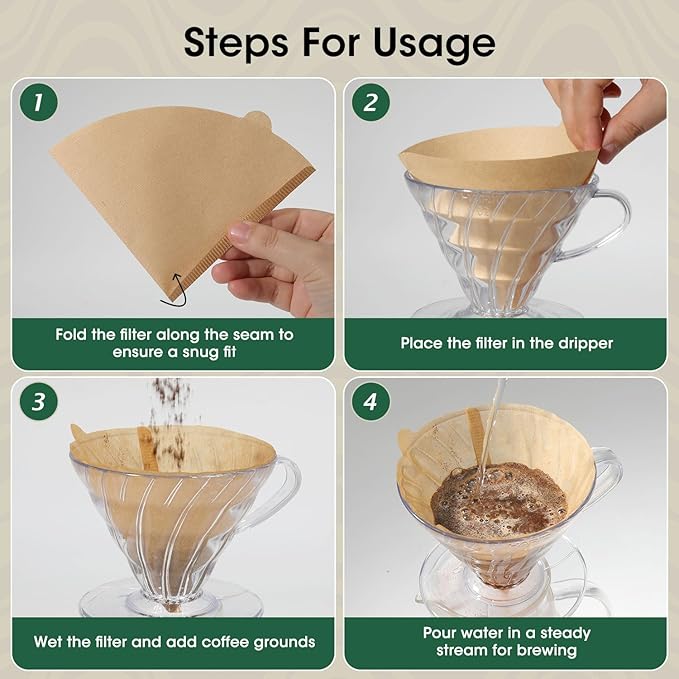 V60 Coffee Filters 02, ONIOU Unbleached Size 02 Cone Coffee Filters, 200 Count Natural Brown Pour Over Paper Filters for Hario V60 & Others 1–4 Cup Coffee Dripper - Package May Vary