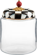 MACKENZIE-CHILDS Courtly Check Kitchen Canister, Decorative Black-and-White Glass Storage Jar with Lid, Large