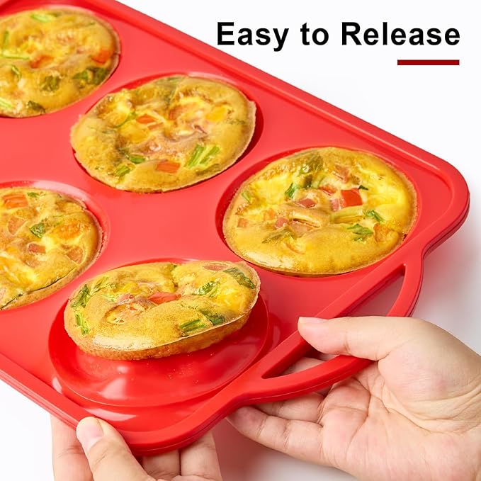 2 Pack 4 Inch Silicone Egg Molds for Breakfast Sandwiches with Metal Frames, Jumbo Size Muffin Top Pans, Silicone Egg Bite Baking Trays, BPA Free & Non-Stick