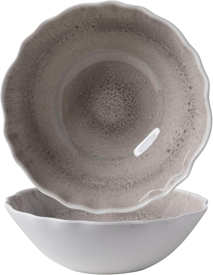Melamine Serving Bowls Set of 2, 12''x4'' Large Salad Bowls, Fruit Bowls, Mixing Bowls, Serving Bowls for Kitchen, Ideal for Prepping and Serving Food, Gray
