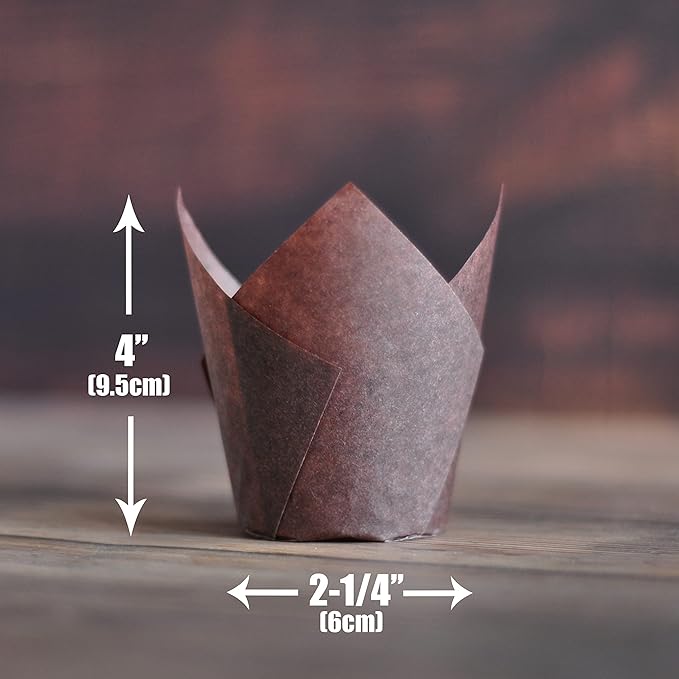 Large size Brown Tulip Baking Cups 2-1/4"(Base diameter) x 4"(Wall height) Greaseproof paper baking cupcake Muffin liners, Case of 130 pcs