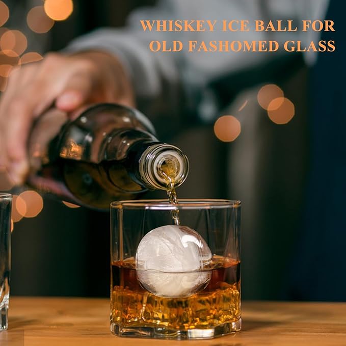 Whiskey Ice Cubes Mold,2 x 8 PCS x 1.8 inch Whiskey Ice Cubes,Circle Ice Cube Tray with Lid and Bin,Sphere Ice Ball Maker Mold,Round Ice Cube Mold for Cocktails(Whiskey Ice Cubes Mold,Black)