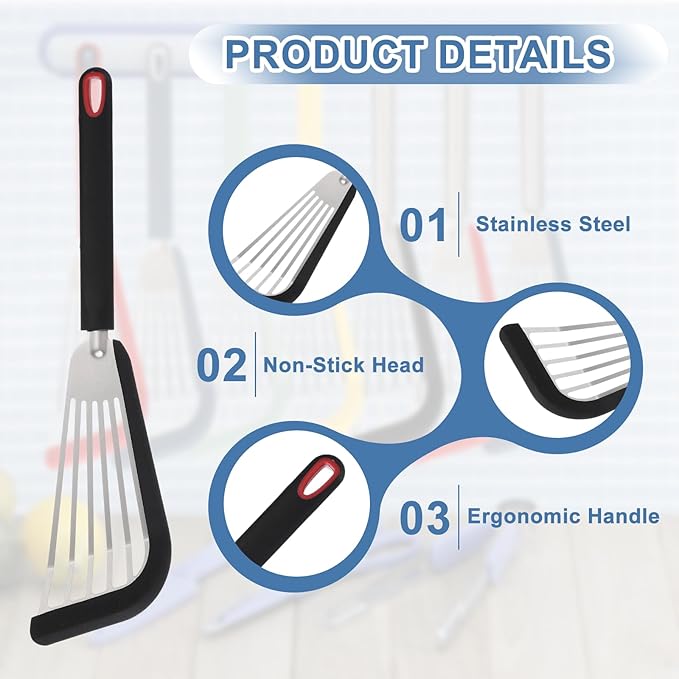 uxcell Silicone Fish Spatulas with Handle Kitchen Cooking Spatula for Egg, Fish, Pancake Black